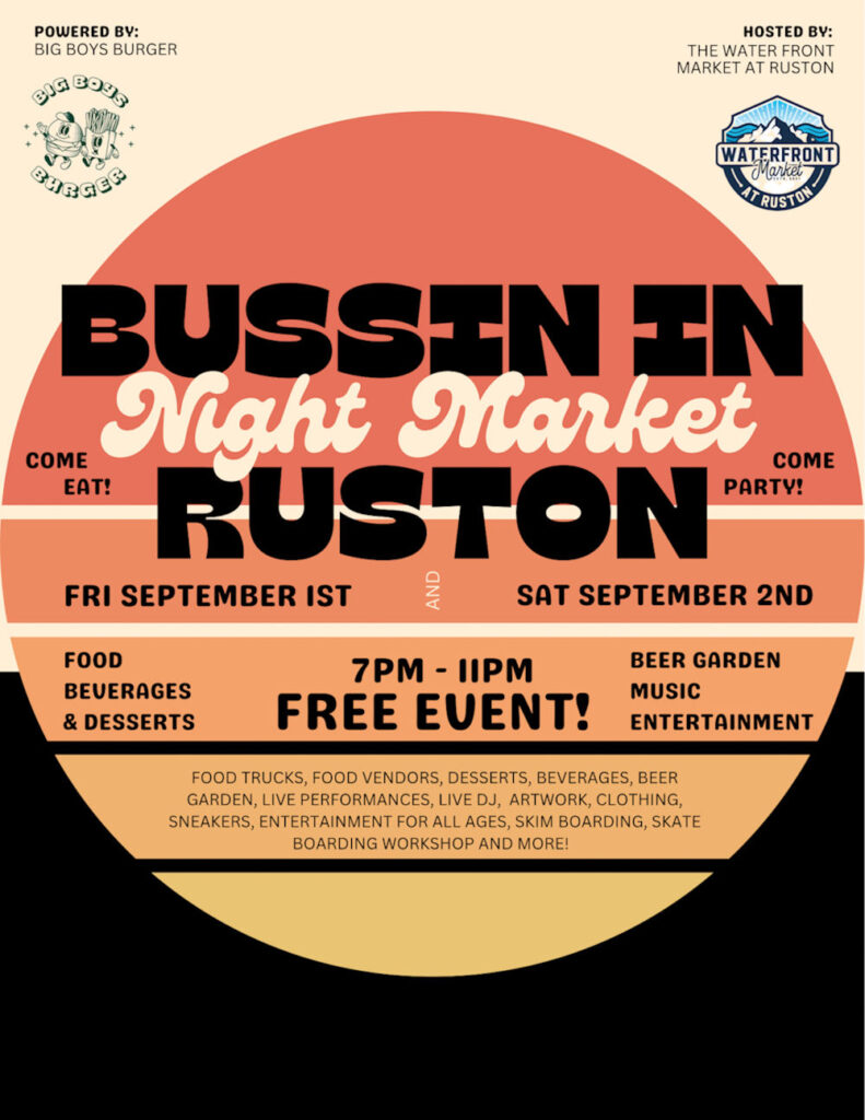 Bussin in Ruston - Night Market at Waterfront Market at Ruston in Ruston Washington.