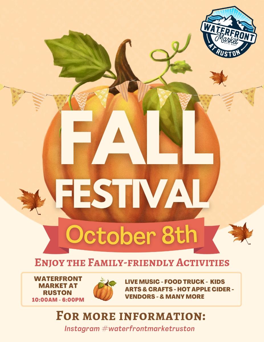 Tacoma Fall Festival! Live Music, kids arts and crafts, hot apple cider and lots of vendors. Come see us in Ruston!